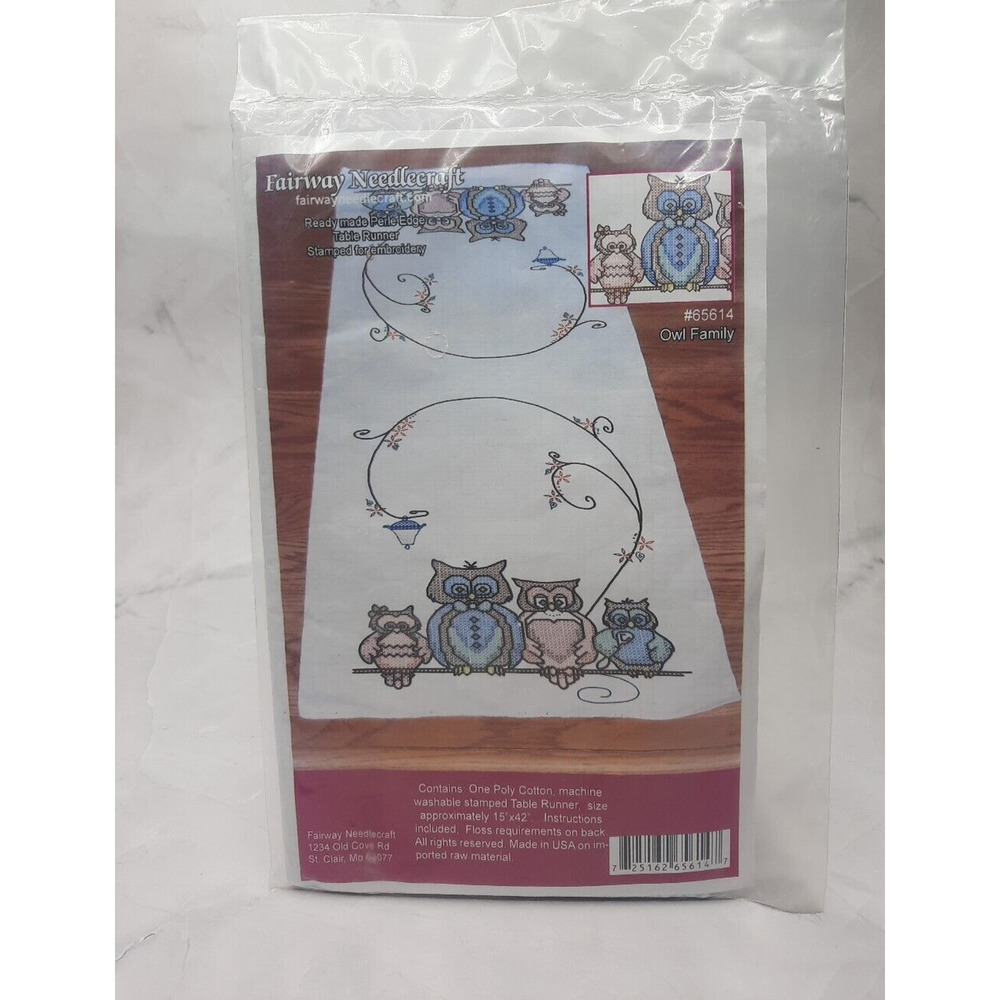 Fairway Needlecraft Table Runner Stamped for Embroidery Owl Family 65614